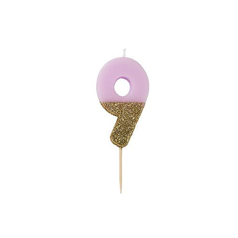 Lilac Glitter Dipped Candle - Number 9