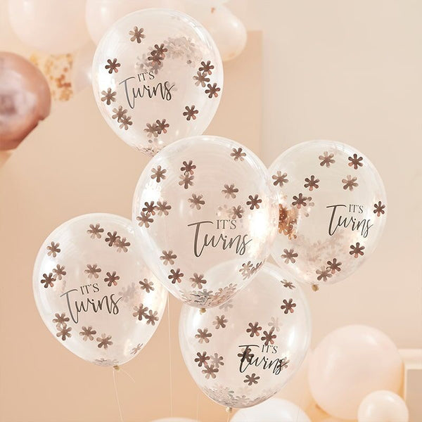 Rose Gold It's Twins Confetti Balloons