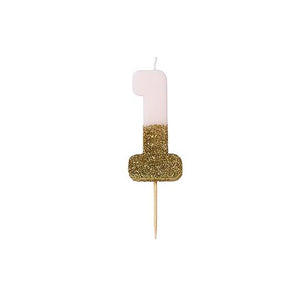 Pink Glitter Dipped Candle - Number 1