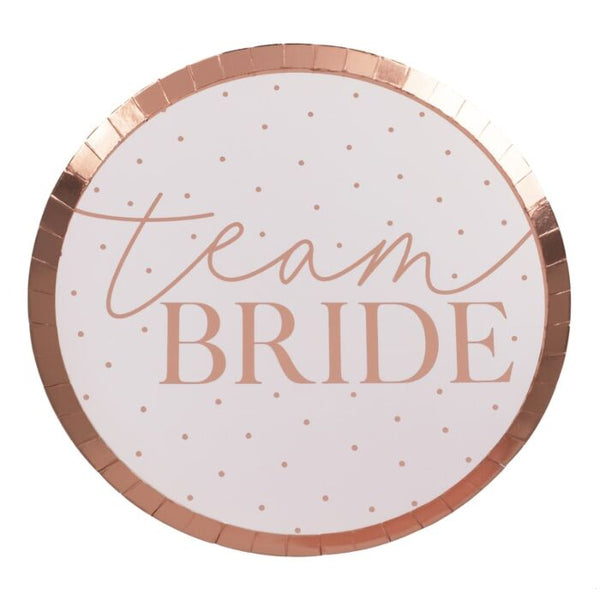 Team Bride Rose Gold And Blush Pink Paper Plates