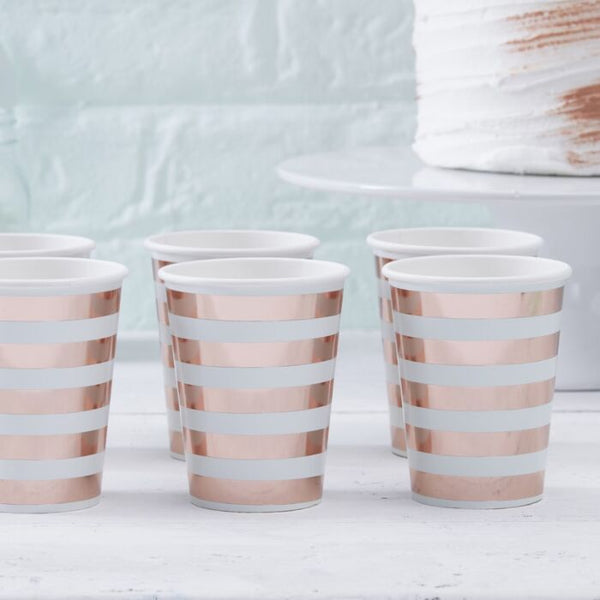 Mint And Rose Gold Striped Paper Cups