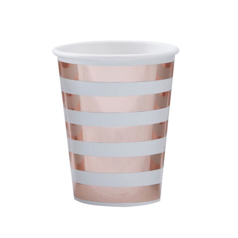 Mint And Rose Gold Striped Paper Cups