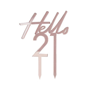 Rose Gold Acrylic Hello 21 Cake Topper