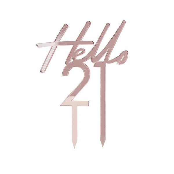 Rose Gold Acrylic Hello 21 Cake Topper