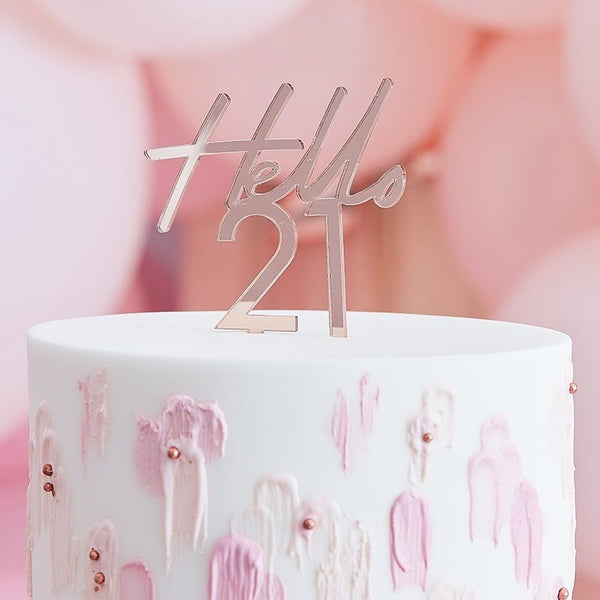 Rose Gold Acrylic Hello 21 Cake Topper