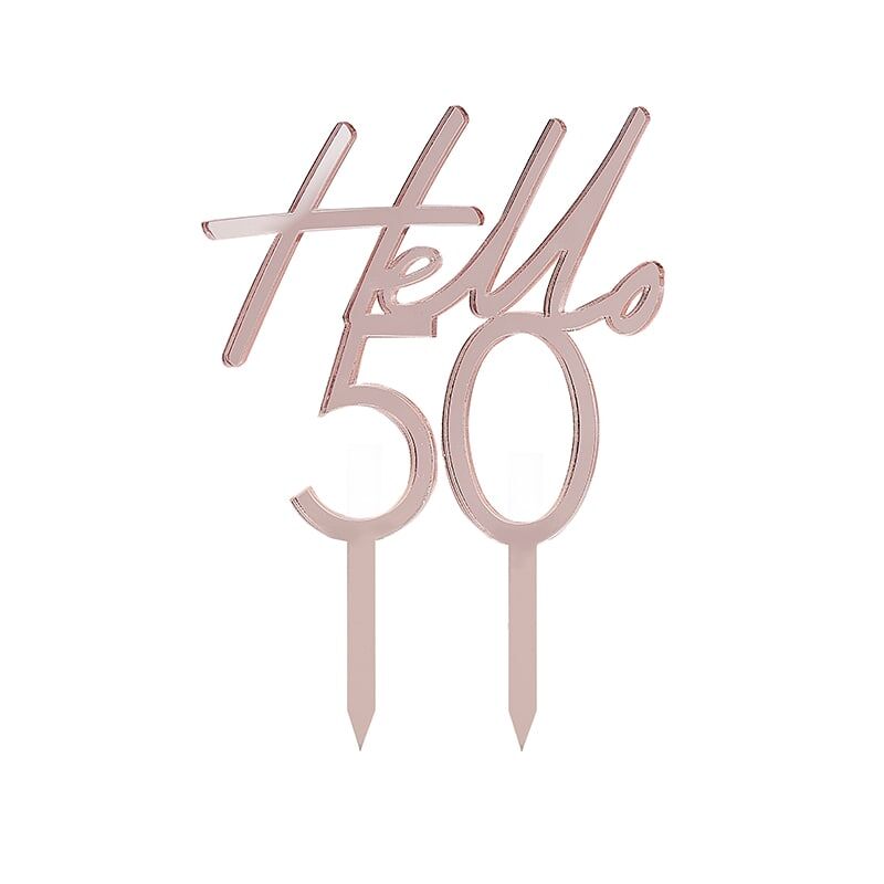 Rose Gold Acrylic Hello 50 Cake Topper