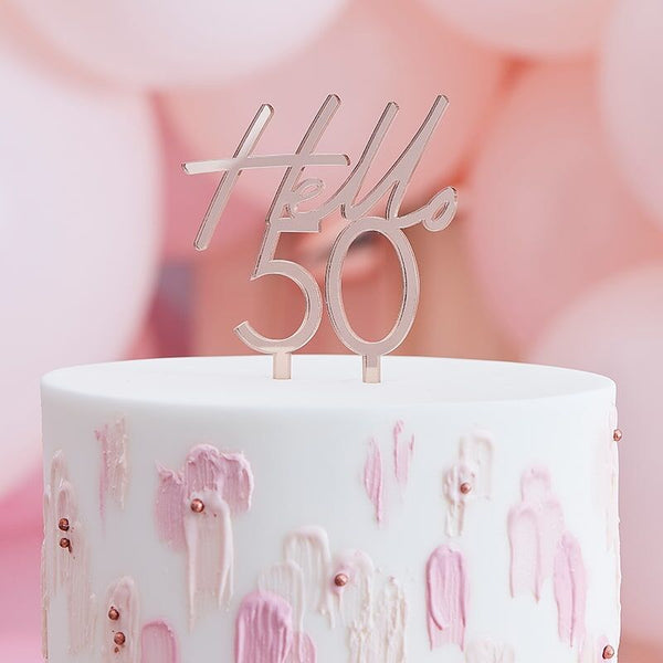 Rose Gold Acrylic Hello 50 Cake Topper