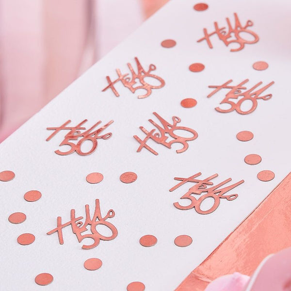 Hello 50 Rose Gold Confetti
