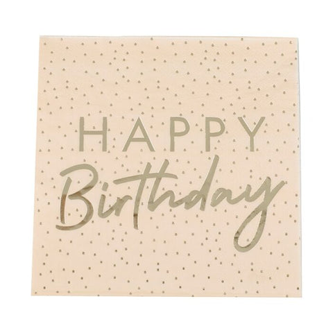Peach And Gold Happy Birthday Paper Napkins