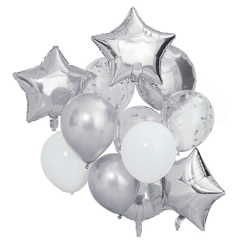 Silver And White Balloon Bundle