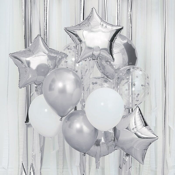 Silver And White Balloon Bundle