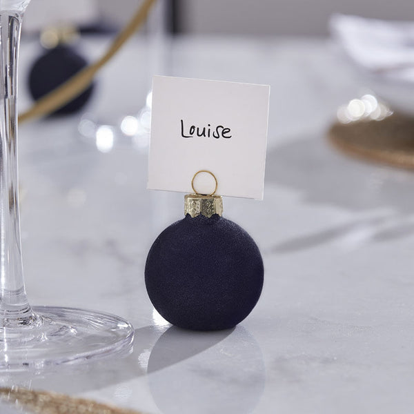 Navy Flocked Bauble Place Card Holders