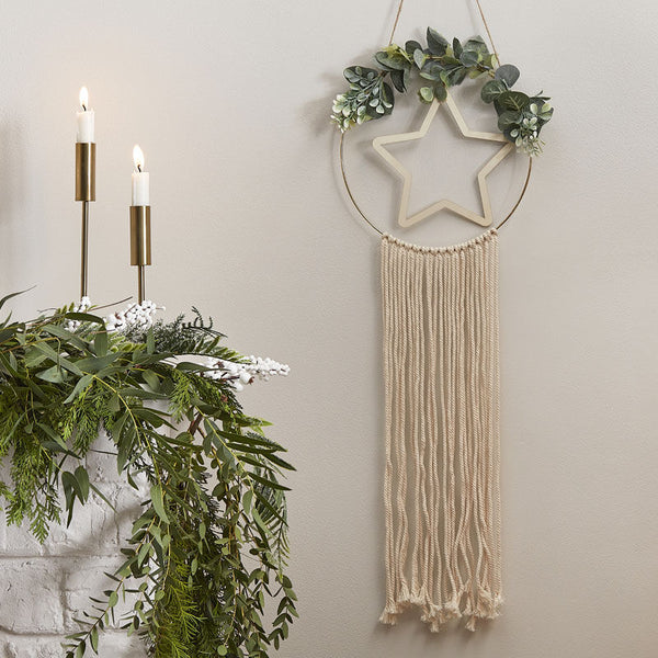 Wooden Star And Macrame Wall Hanging Decoration