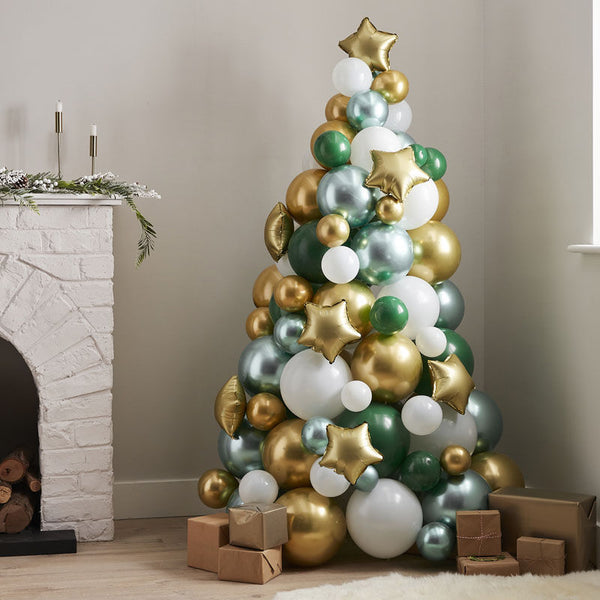 Green, Gold And White Balloon Christmas Tree