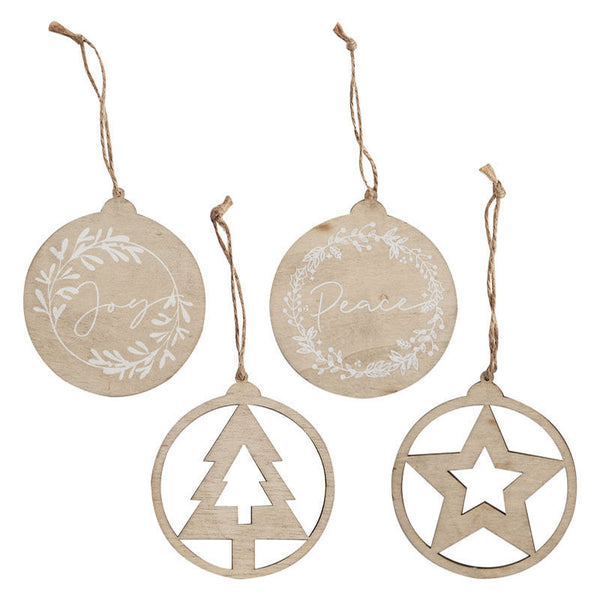 Wooden Christmas Tree Decorations - 4 Pack