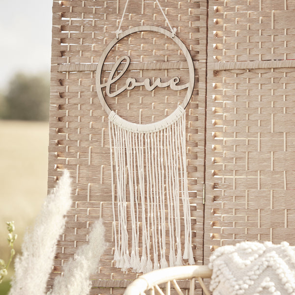 Wooden Love Macrame Wall Hanging Hoop