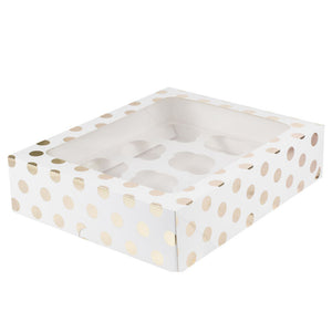 Gold Polka Dot Cupcake Tray Box (12 Tray)