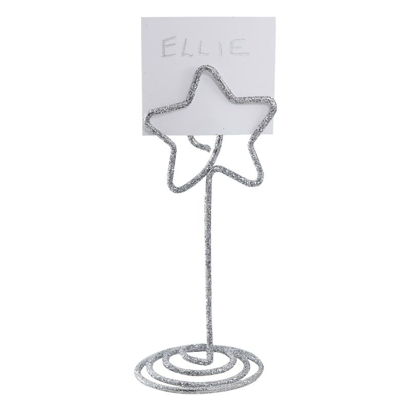 Silver Glitter Star Metal Shaped Place Card Holders