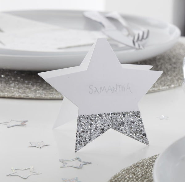 Silver Glitter Star Shaped Place Cards