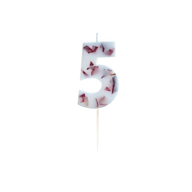 Pressed Petal Number 5 Birthday Candle