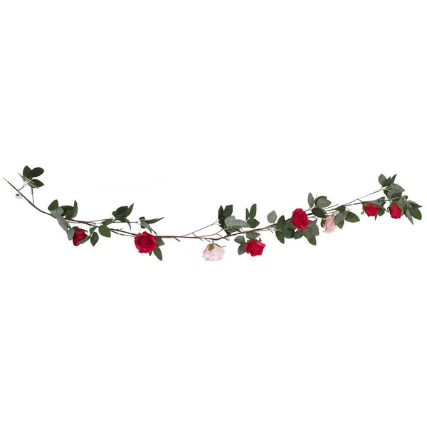 Red And Pink Artificial Rose Garland With String Lights