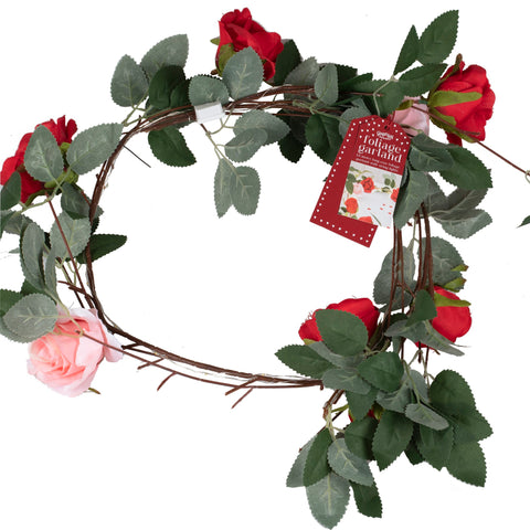 Red And Pink Artificial Rose Garland With String Lights